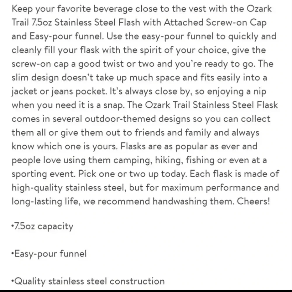 Ozark Trail 7.5 oz stainless steel flask features a scenic mountain design NWT